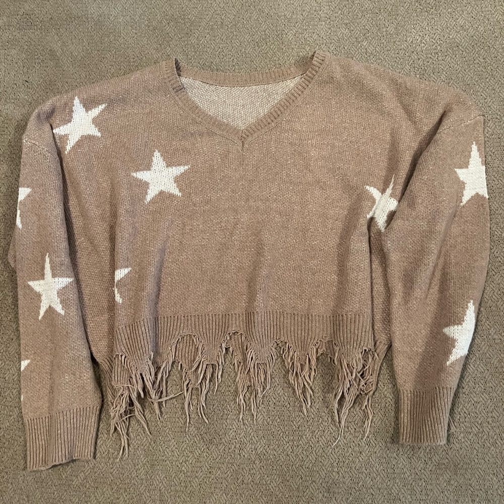 Tan Cropped Sweater with stars